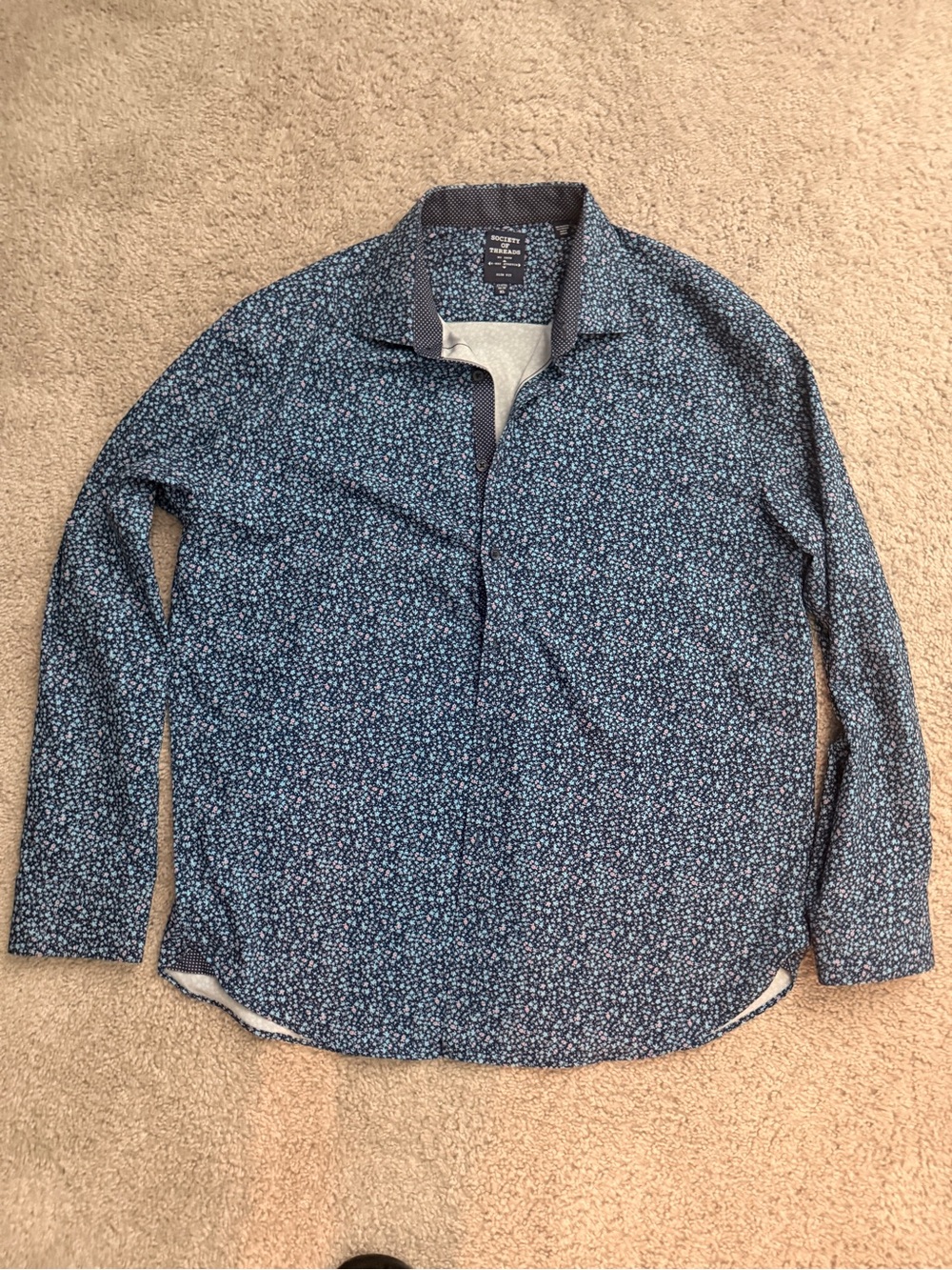 Society Of Threads Blue Micro Floral Button-Down Shirt